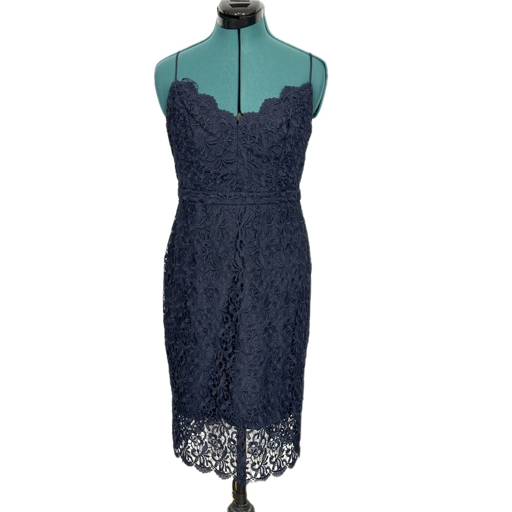 J.Crew Dress Floral Lace Sheath 6 Navy Blue Cocktail Wedding H7373